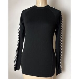 Helly Hansen Base Layer Merino Wool blend top Womens Small black w stripe sleeve